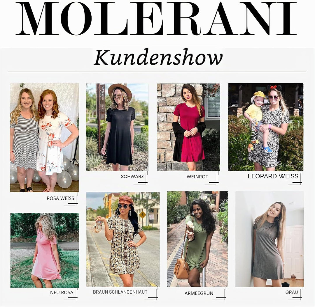 MOLERANI Damen Sommerkleider Casual T-Shirt Kurzarm Strandkleid Loose Swing Damenkleid M Dunkelgrün,