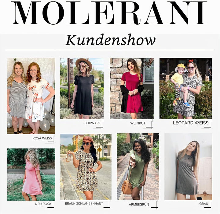 MOLERANI Damen Sommerkleider Casual T-Shirt Kurzarm Strandkleid Loose Swing Damenkleid M Dunkelgrün,