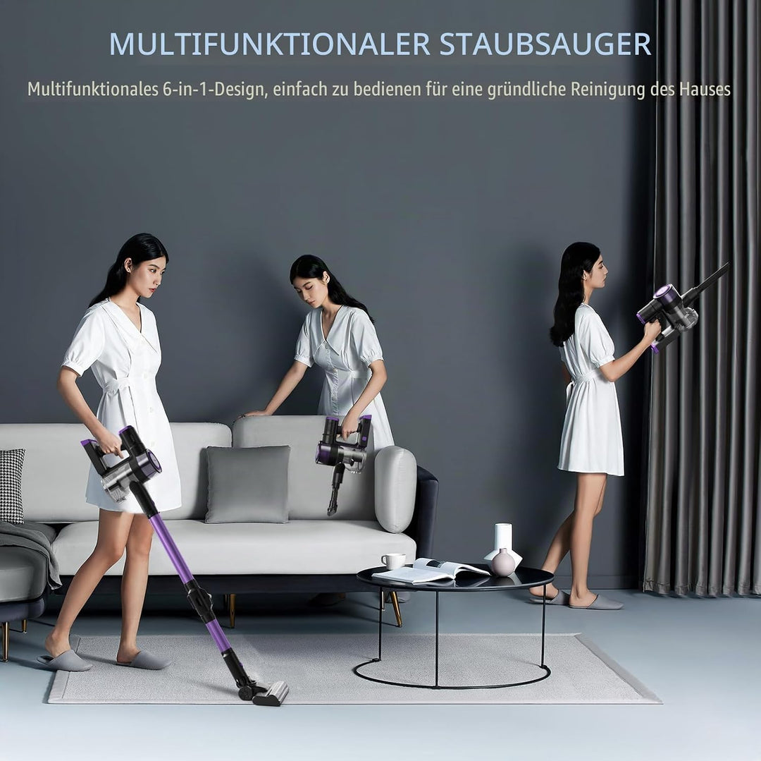 Stanew Akku Staubsauger Faltbar, 45Kpa Staubsauger Kabelloser, 550W Bürstenloser Motor, 30Min. Laufz