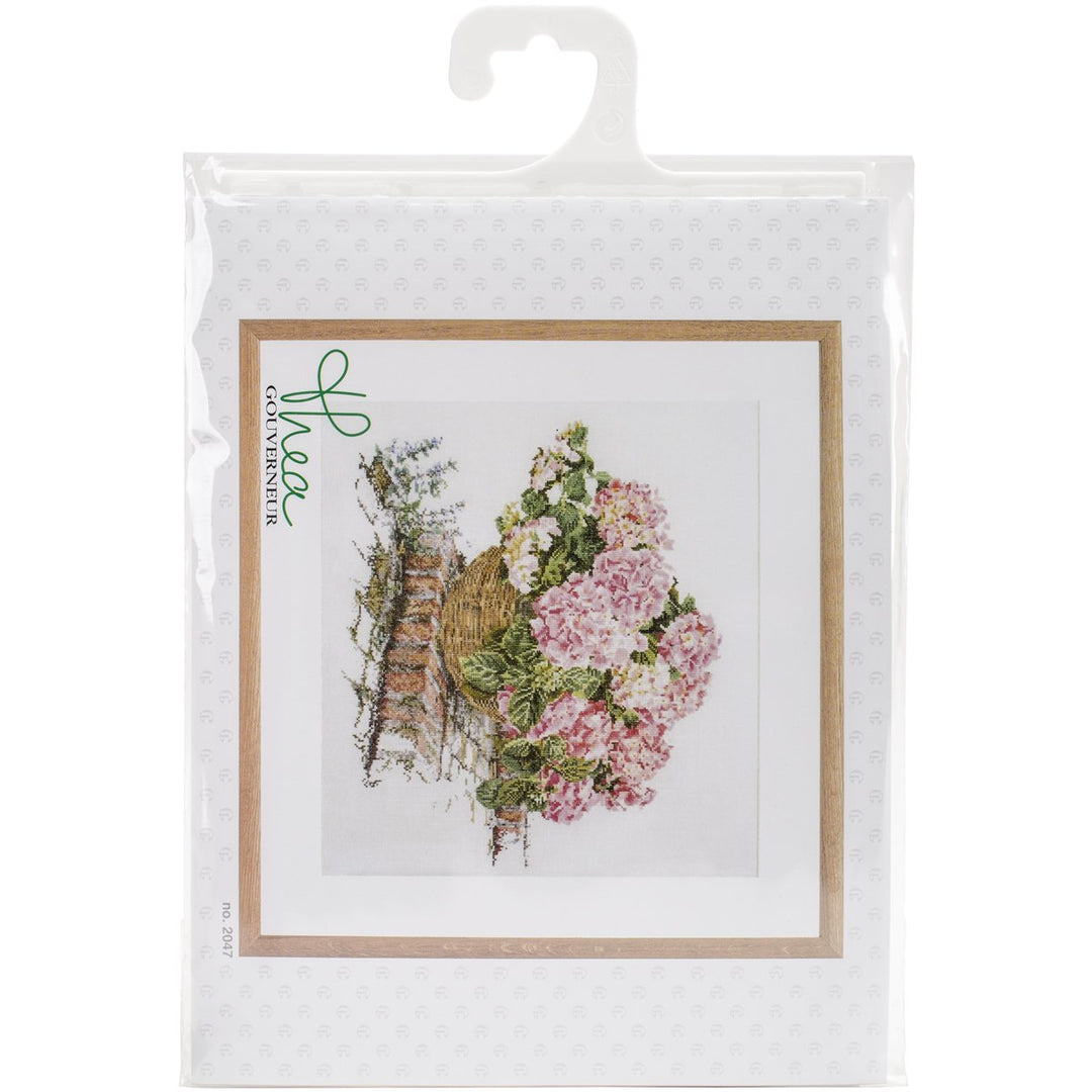 Thea Gouverneur - Kreuzstich-Set - Rosa Hortensie - Aida - 16 Count - Für Erwachsene - 2047A 17.5 x
