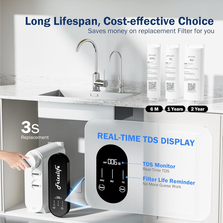 Frizzlife RO Umkehrosmose-Wasserfiltrationssystem - 600 GPD schnellen Fluss unter Waschbecken RO Was