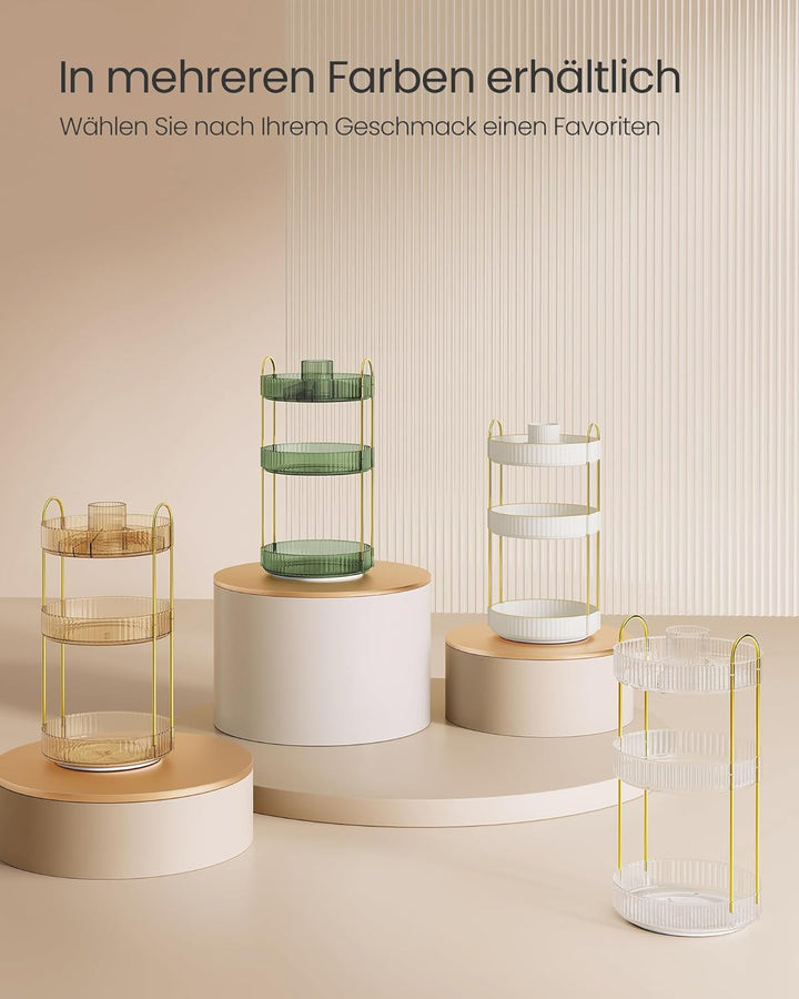 SONGMICS Make-up Organizer drehbar, Kosmetik-Organizer rund, 3 Ebenen, Kosmetik Aufbewahrung, anpass