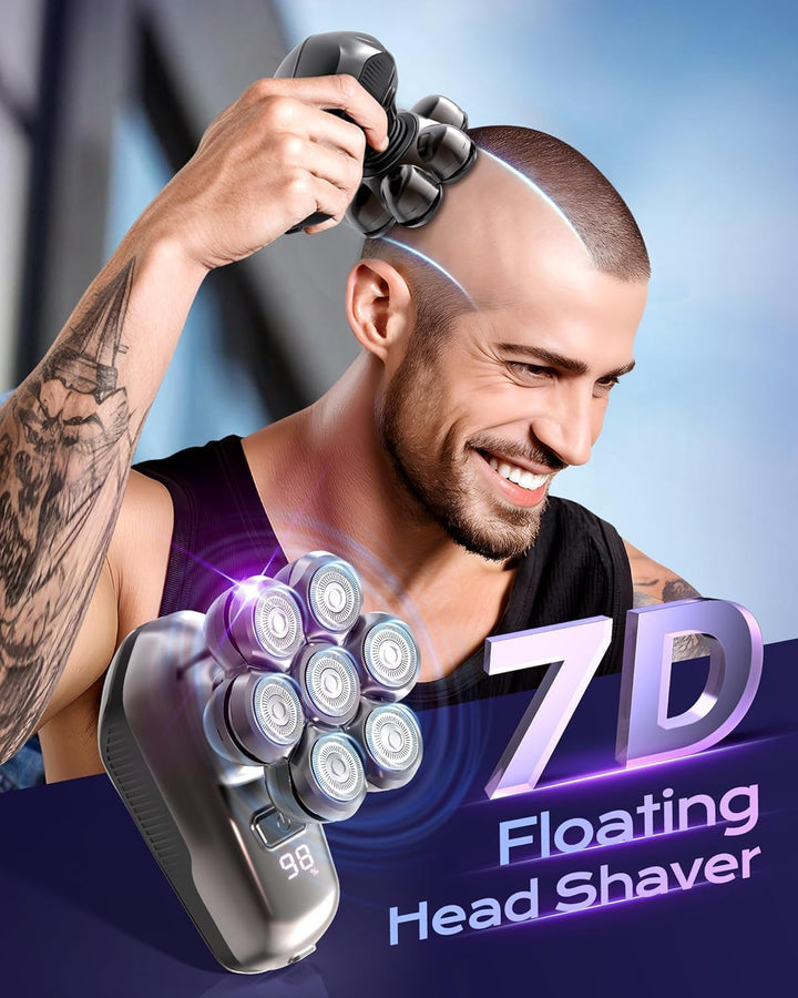 Glatzen Rasierer Herren, Upgrade-7D Kopfrasierer Glatze, Elektrischer Nass-/Trockenrasierer wasserdi