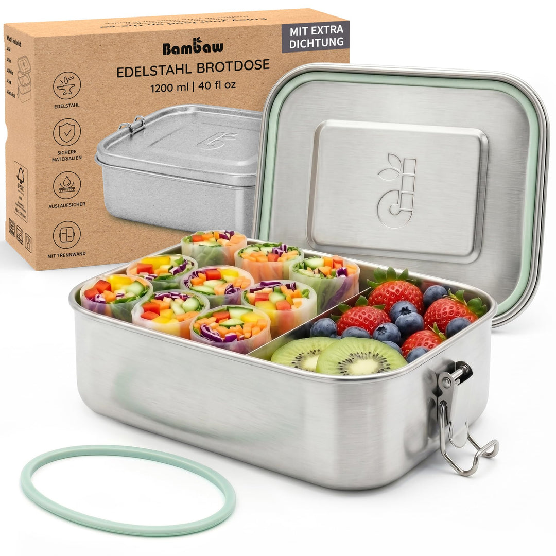 Bambaw Lunchbox aus Edelstahl 1200 ml | Bento BPA Free | luftdichte Lunchbox | Bento mit Fächern | B