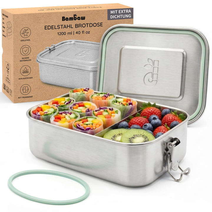 Bambaw Lunchbox aus Edelstahl 1200 ml | Bento BPA Free | luftdichte Lunchbox | Bento mit Fächern | B