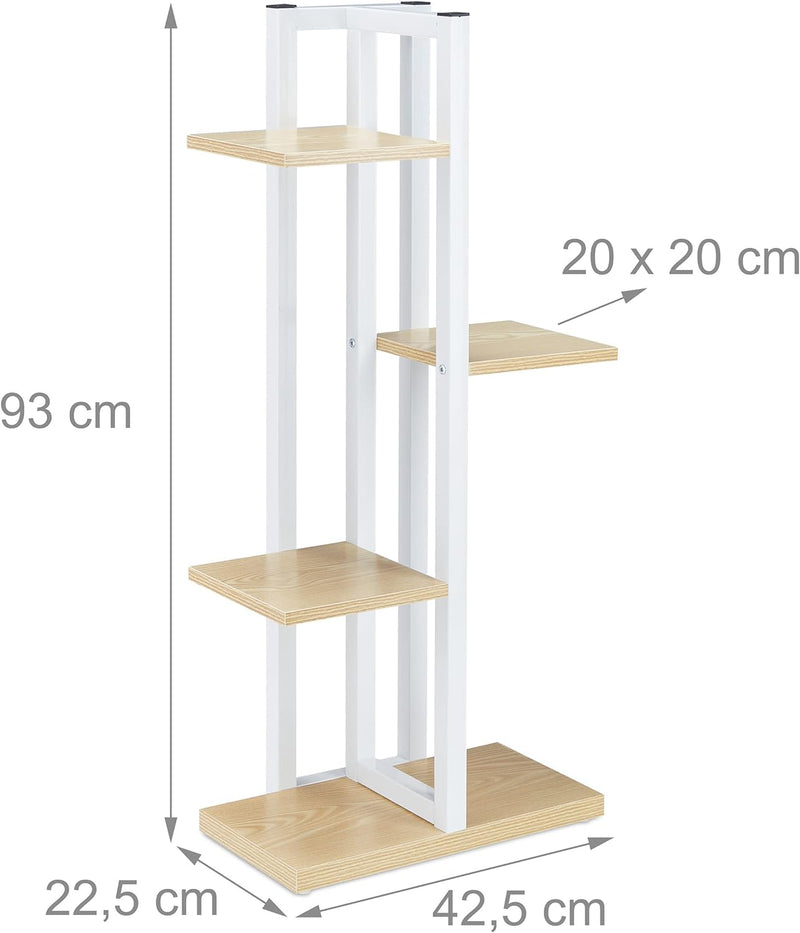 Relaxdays Blumenregal Metall, 4-stufige Indoor Blumentreppe, Holzoptik, HxBxT: 93x42,5x22,5 cm, Pfla