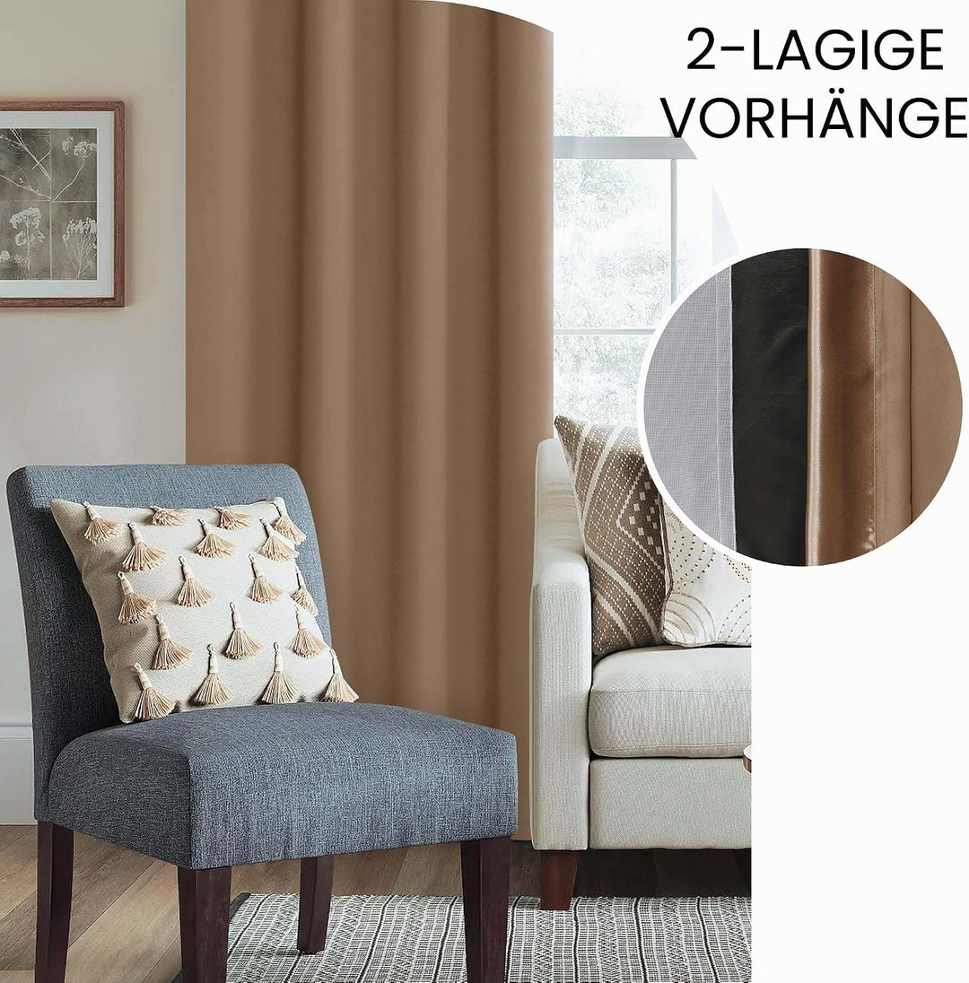 XWZO 100% Blickdicht Vorhänge, Doppellagige Dicker Verdunklungsvorhänge mit Ösen, Schallschutz Therm