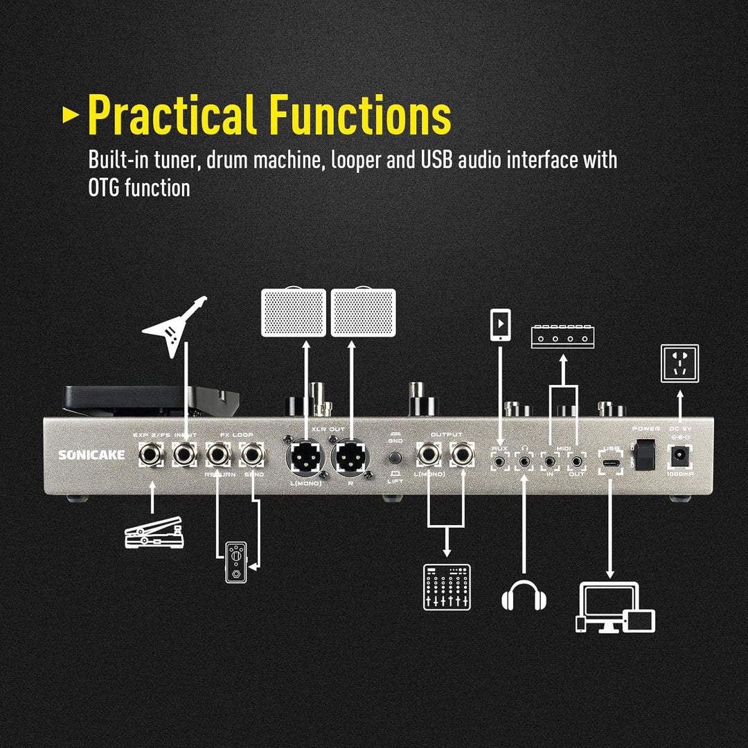 SONICAKE Multi Effekte mit Expression Pedal Guitar Bass Amp Modeling IR Cabinets Simulation FX Loop