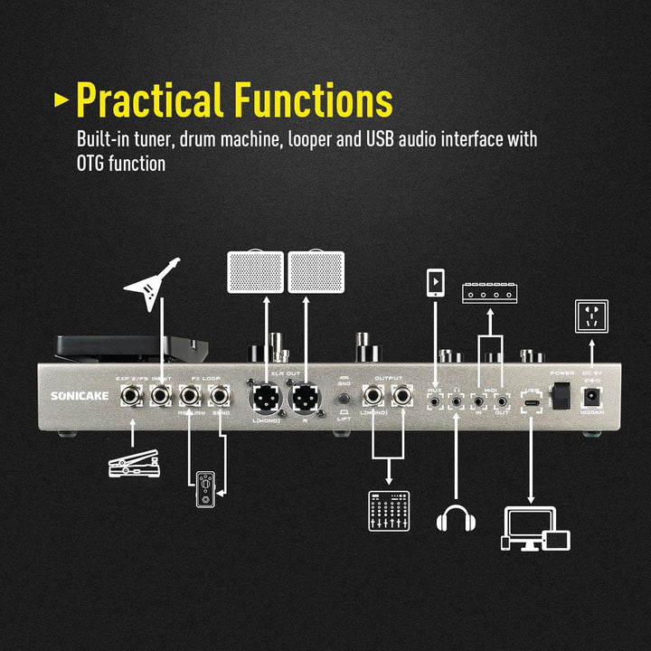 SONICAKE Multi Effekte mit Expression Pedal Guitar Bass Amp Modeling IR Cabinets Simulation FX Loop