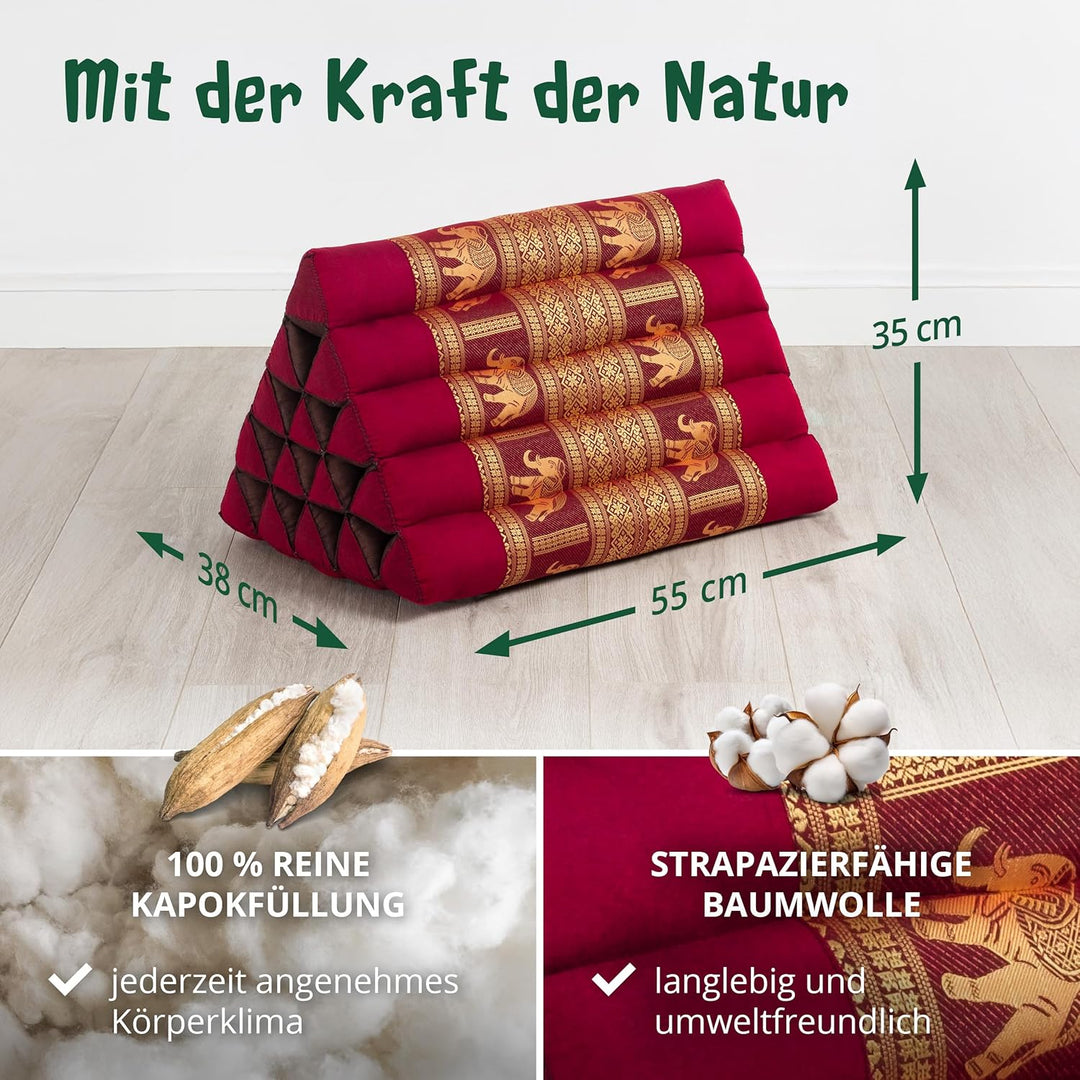 livasia Rückenstützkissen extrahoch mit Thaiseide - 38x55x35cm - Dreieckskissen für Garten/Balkon, K
