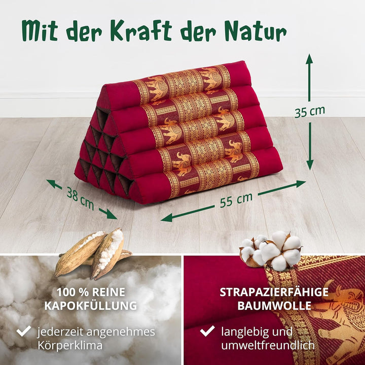 livasia Rückenstützkissen extrahoch mit Thaiseide - 38x55x35cm - Dreieckskissen für Garten/Balkon, K