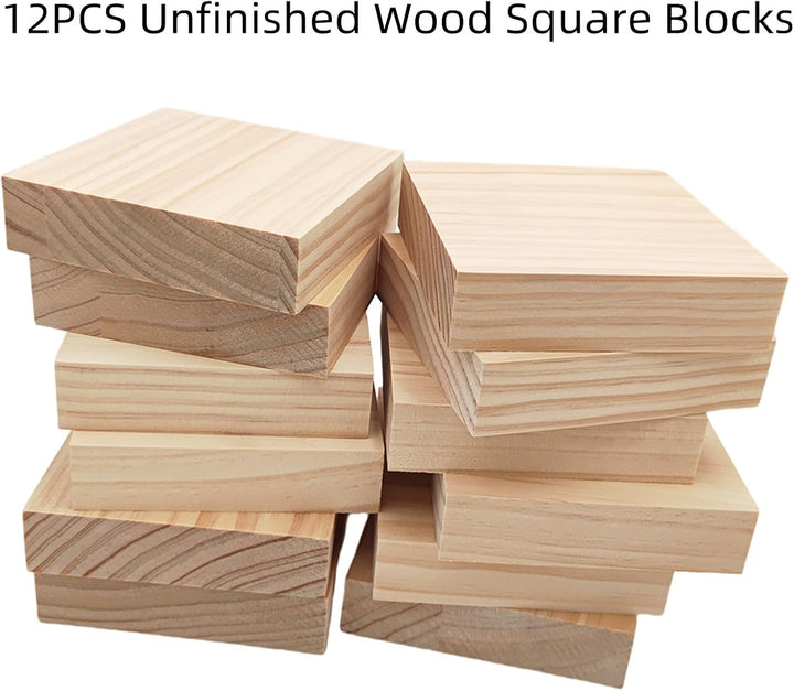 Unlackierte quadratische Holzblöcke zum Basteln, 10 x 10 x 2,5 cm, blanko, Kiefernholzbretter für Ho