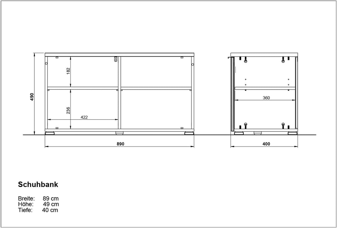 Germania Schuhbank 3972-242 GW-TELDE, in Navarra-Eiche-Nb./Weiss, Klappe mit Glasfront, 89 x 49 x 40