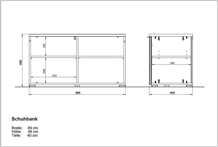 Germania Schuhbank 3972-242 GW-TELDE, in Navarra-Eiche-Nb./Weiss, Klappe mit Glasfront, 89 x 49 x 40