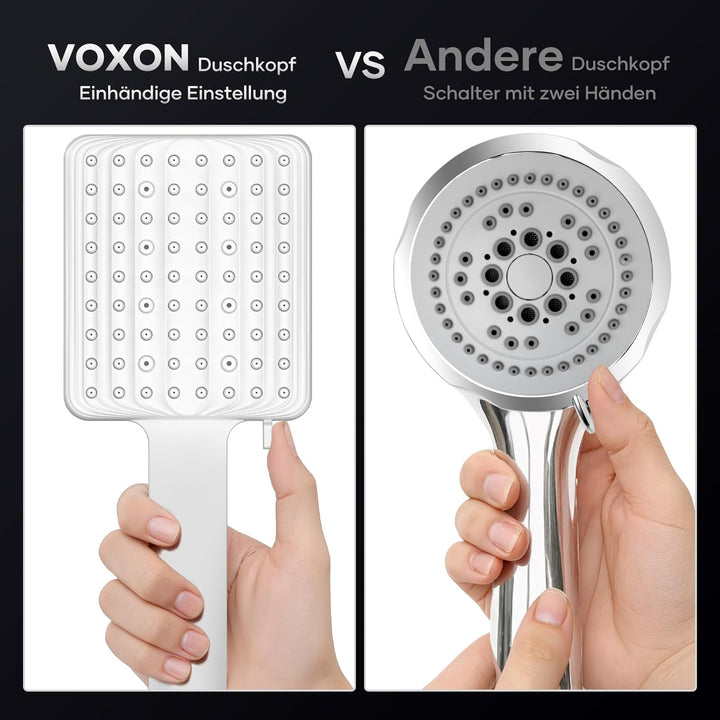 VOXON Duschkopf mit Schlauch 1,6m, Handbrause Duschbrause Gross, Duschkopf Wassersparend Hochdruck,
