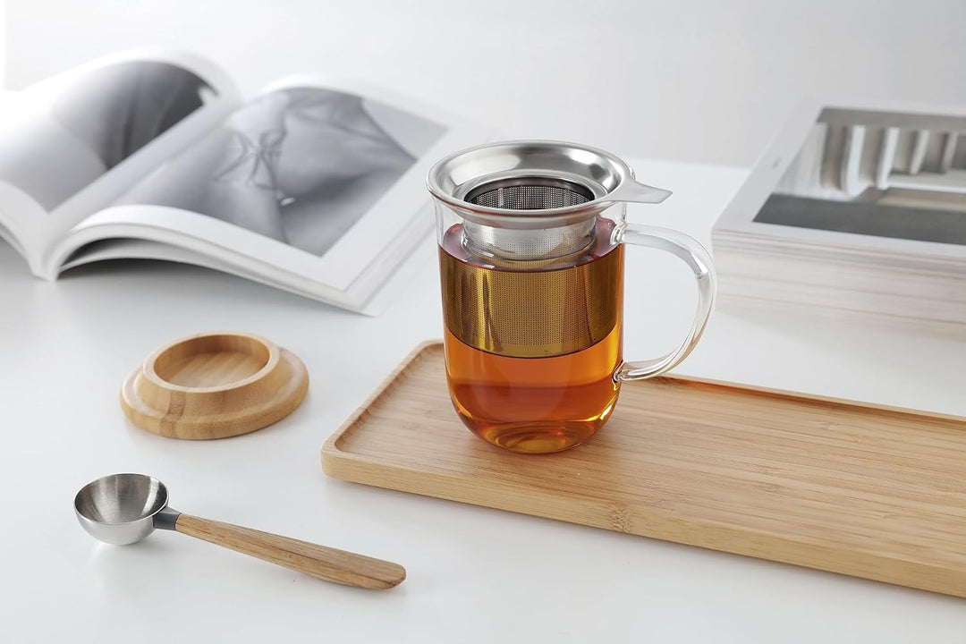 VIVA Minima Balance Teeglas mit Sieb &amp; Bambusdeckel, 500 ml | Doppelwandig und hitzebestaendig, hael