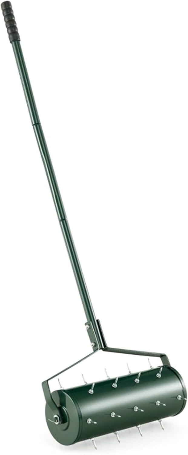 RELAX4LIFE Rollender Rasenlüfter, Rasenrolle mit 44 cm Breite, Handvertikutierer mit Stiel & Nägeln,