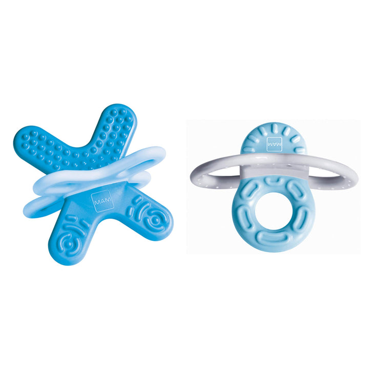 MAM Bite & Relax Set, extra leichte blaue Beissringe für Babys, schmerzlindernde Baby Zahnungshilfe