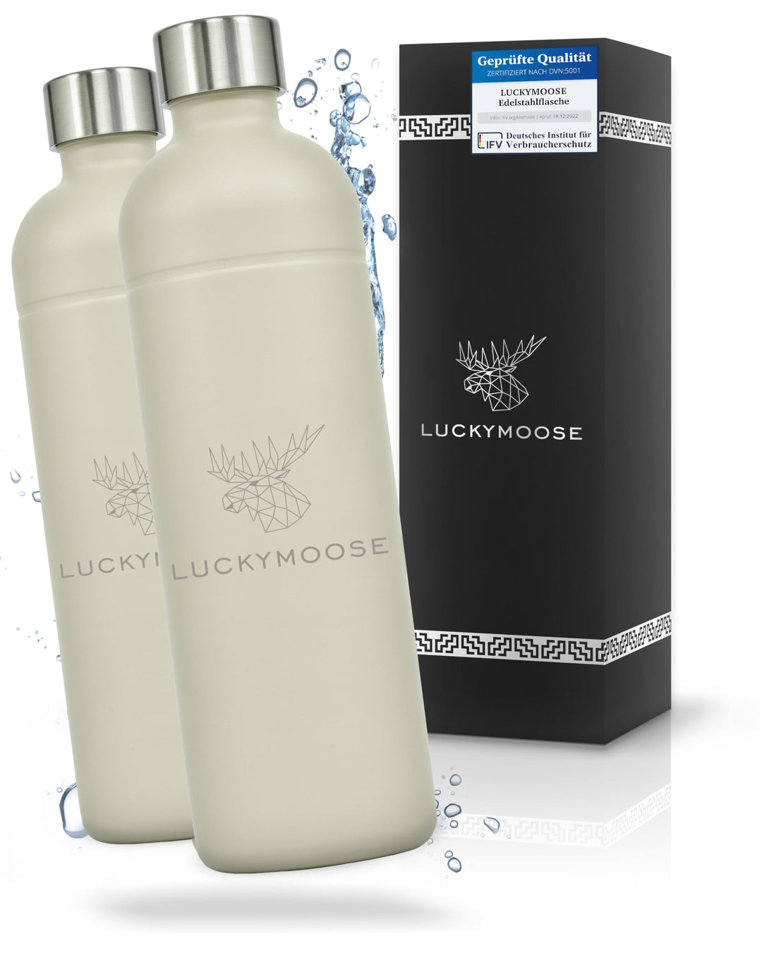 Luckymoose Infinity 2x Edelstahlflaschen Wassersprudler 1,25L – Kompatibel mit der LM Infinity Serie