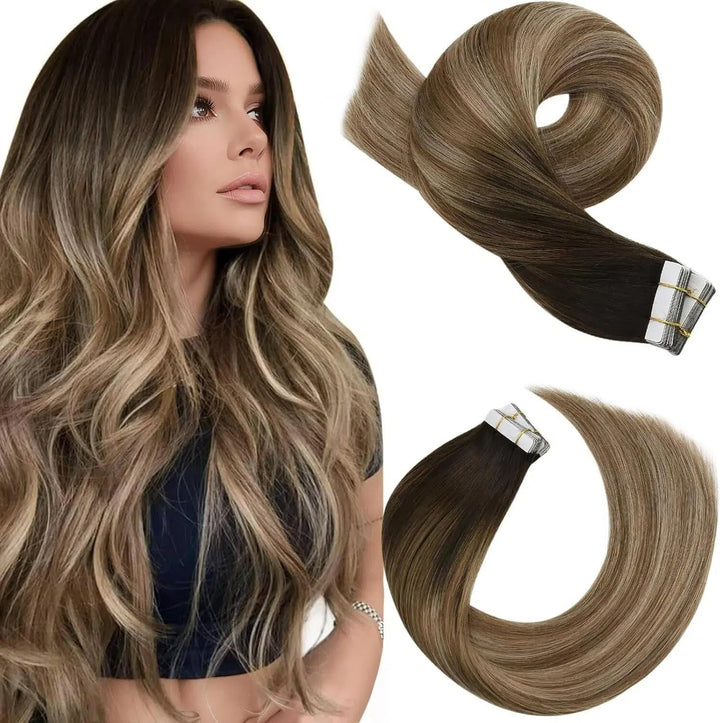 Moresoo Tape in Extensions Echthaar Remy Seamless Extensions Echthaar Tape Klebestreifen Extensions