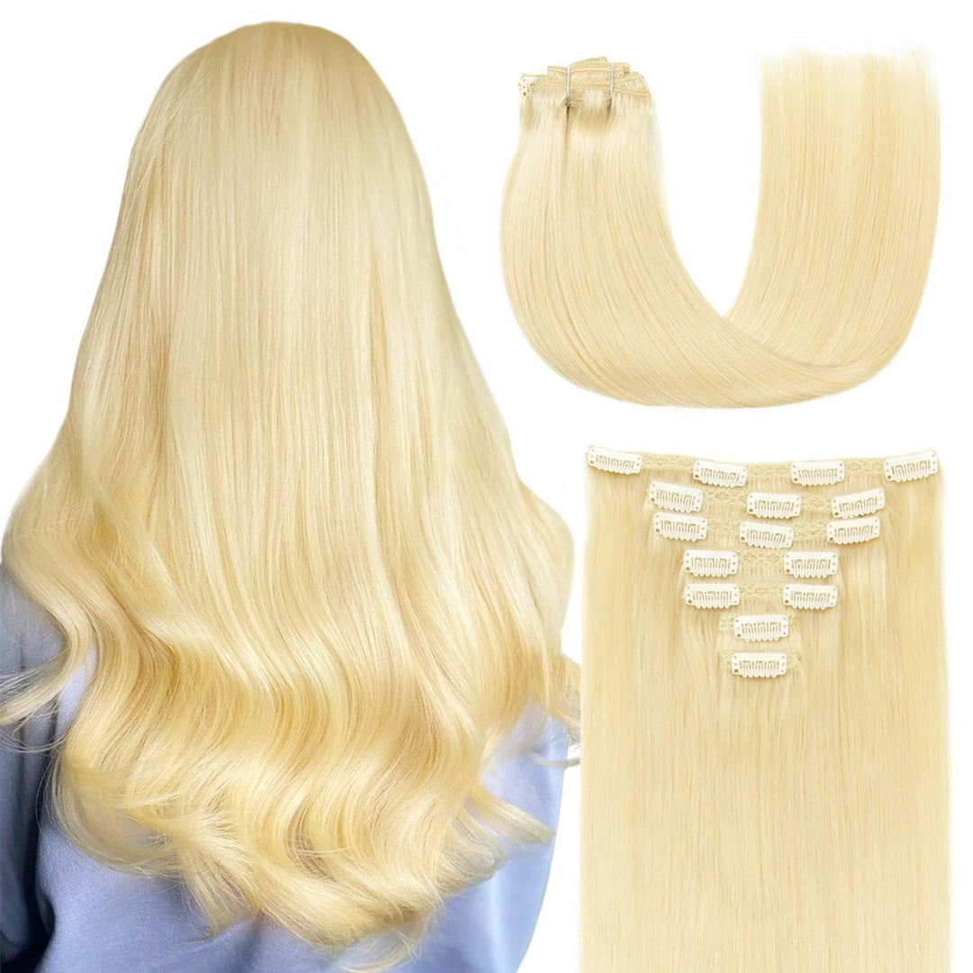 AGMITY Echthaar Extensions Clip in Extensions Echthaar 35cm 110g 7 Stück Unsichtbar Gerade Glatt Nah