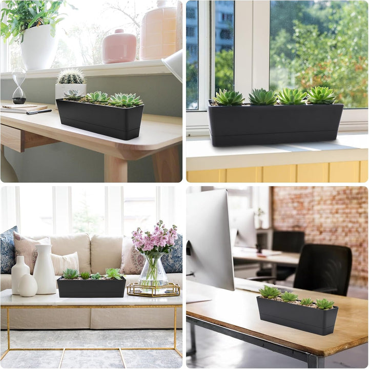 Greaner Blumenkästen für Fenster, 3 Stück, 40.6 x 9.6 cm, schwarz, rechteckige Pflanzgefässe mit Dra