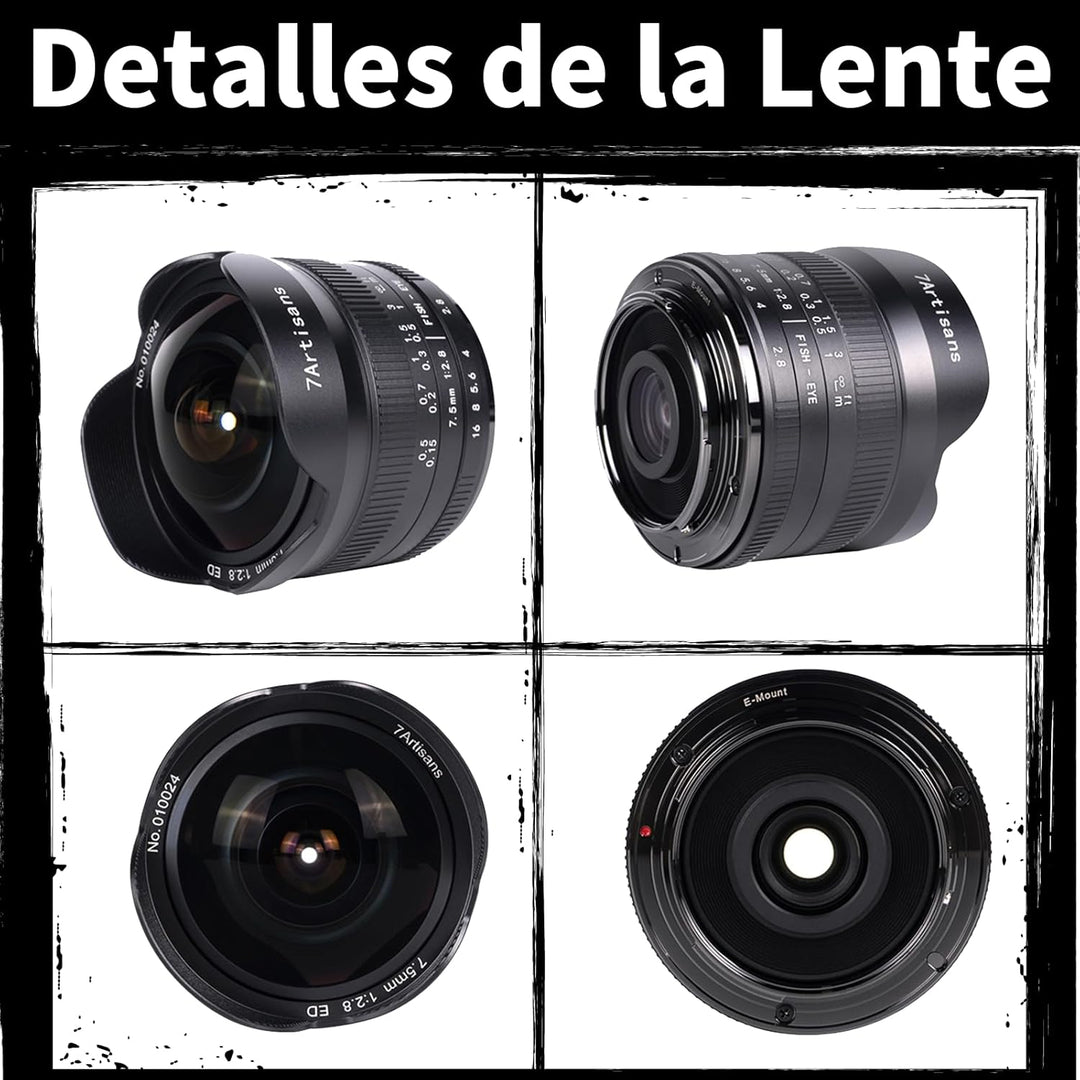 7Artisans 7,5 mm F2,8 II Sony E Mount APS-C Fisheye Prime Objektiv,Manuelles 190° Ultra Weitwinkel F