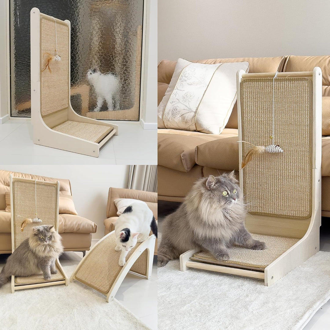 Katzenkratzbrett, Sisal-Kratzmatte, L-förmiges Kratzbrett für Wohnungskatzen, Bodenmontierter Kratze