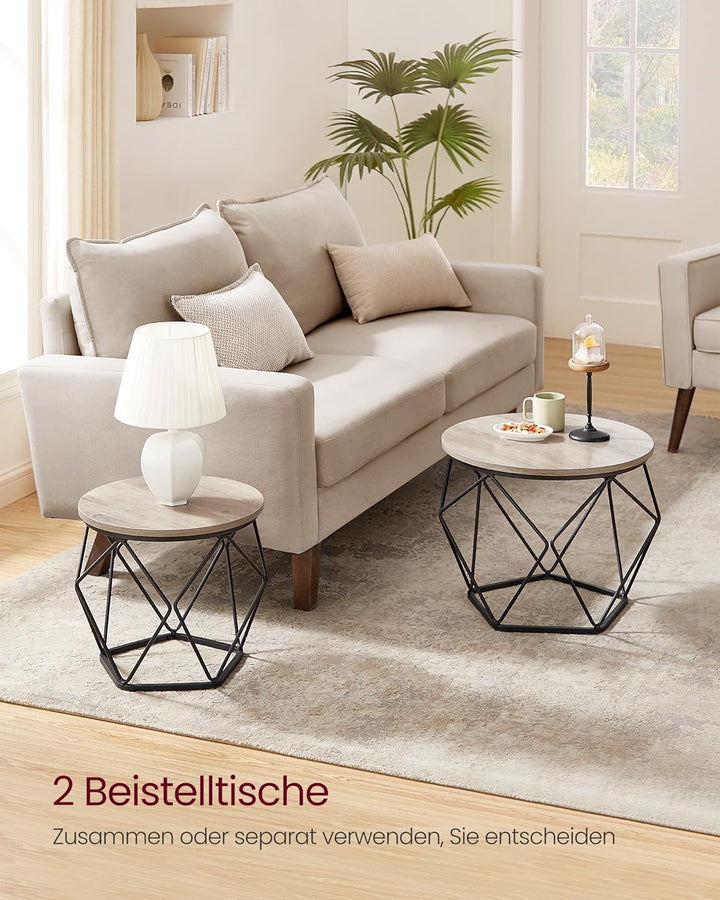 VASAGLE Couchtisch rund, 2er Set, Wohnzimmertisch, Beistelltisch, Vintage-Flair, abnehmbare Tischpla