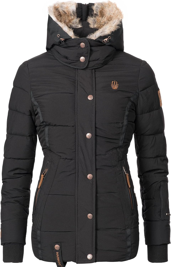 MARIKOO Damen Winterjacke warme Steppjacke mit Kunstfell Innenfutter Nekoo XS-3XL M Schwarz, M Schwa
