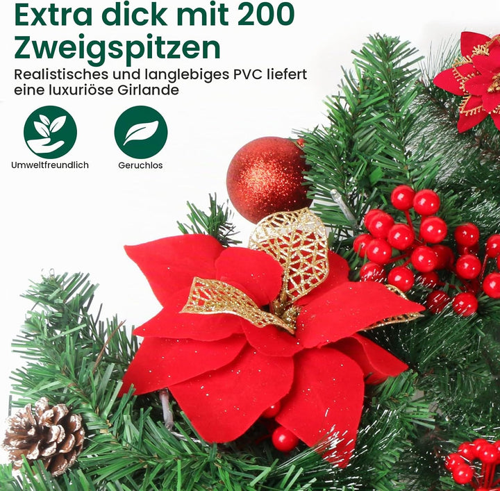 Weihnachtsgirlande mit Beleuchtung, 270CM Girlande Weihnachten weihnachtsdeko tannengirlande Künstli