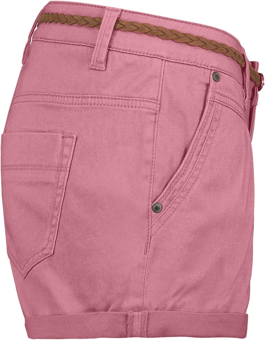 Sublevel Damen Kurze Hose Stretch-Shorts mit Flecht-Gürtel L Dark-rose, L Dark-rose