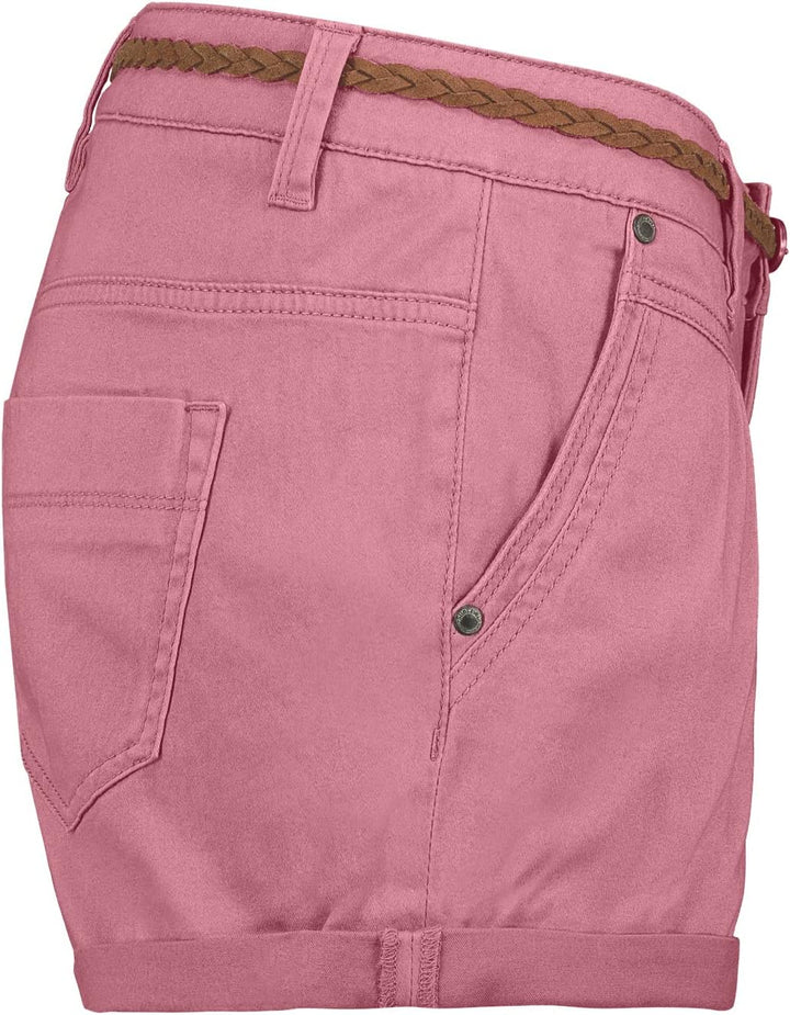 Sublevel Damen Kurze Hose Stretch-Shorts mit Flecht-Gürtel L Dark-rose, L Dark-rose