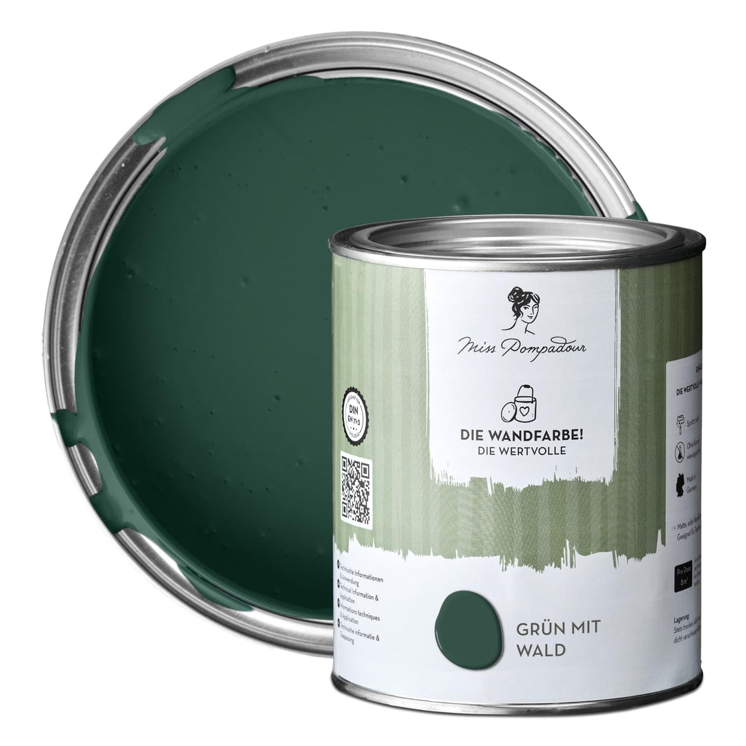 MissPompadour edelmatte Wandfarbe Grün mit Wald 1L - sehr hohe Deckkraft - geruchsneutrale, spritzfr