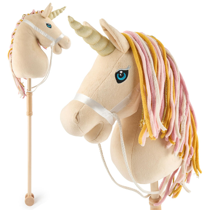 Bieco Steckenpferd Kinder Einhorn Aurora | Hobby Horse Pferde | Steckenpferd Rollen | Steckenpferd H