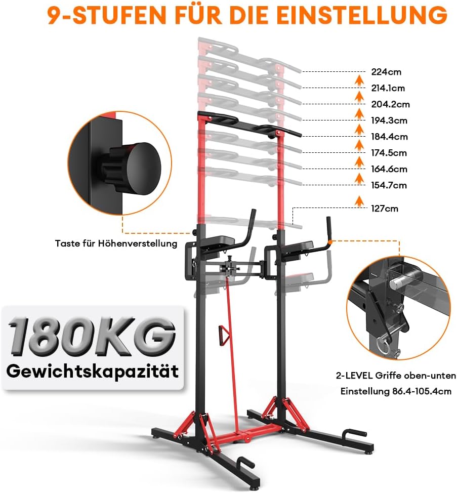 ONETWOFIT Faltbar Power Tower Dip Station & Kraftturm, höhenverstellbar multifunktionale Kraftstatio