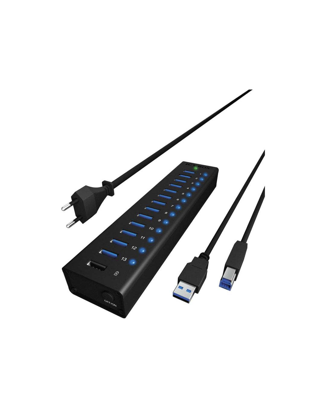 ICY BOX Box IB-AC6113 13-fach USB 3.0 Hub mit 12 V / 5 A Stromadapter, Aluminiumgehäuse und USB-Lade