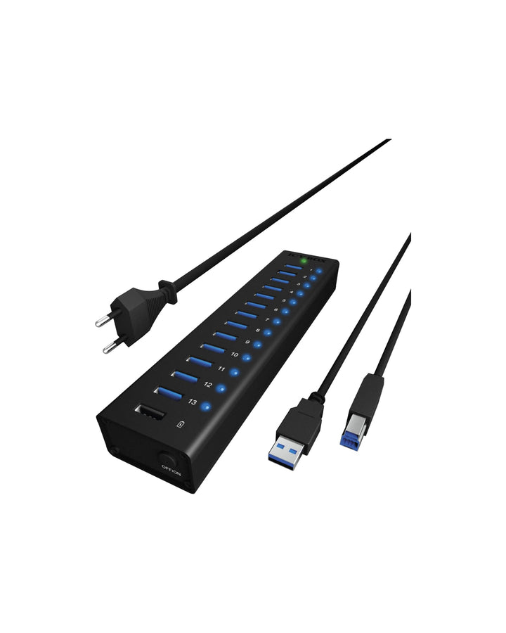 ICY BOX Box IB-AC6113 13-fach USB 3.0 Hub mit 12 V / 5 A Stromadapter, Aluminiumgehäuse und USB-Lade
