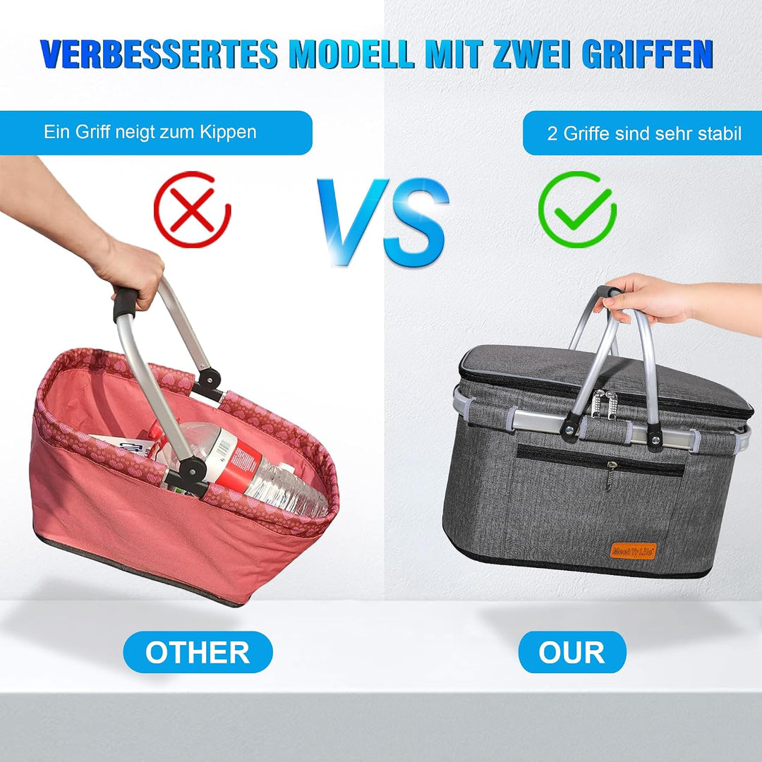 ABIUBIU 26L Einkaufskorb Kühltasche Gross Isolierkorb KüHlkorb KüHltasche Picknickkorb Picknicktasch