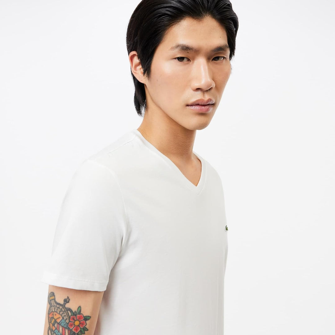 Lacoste Herren Long Sleeve V Neck T-Shirt T-Shirt (1er Pack) XL Blanc, XL Blanc