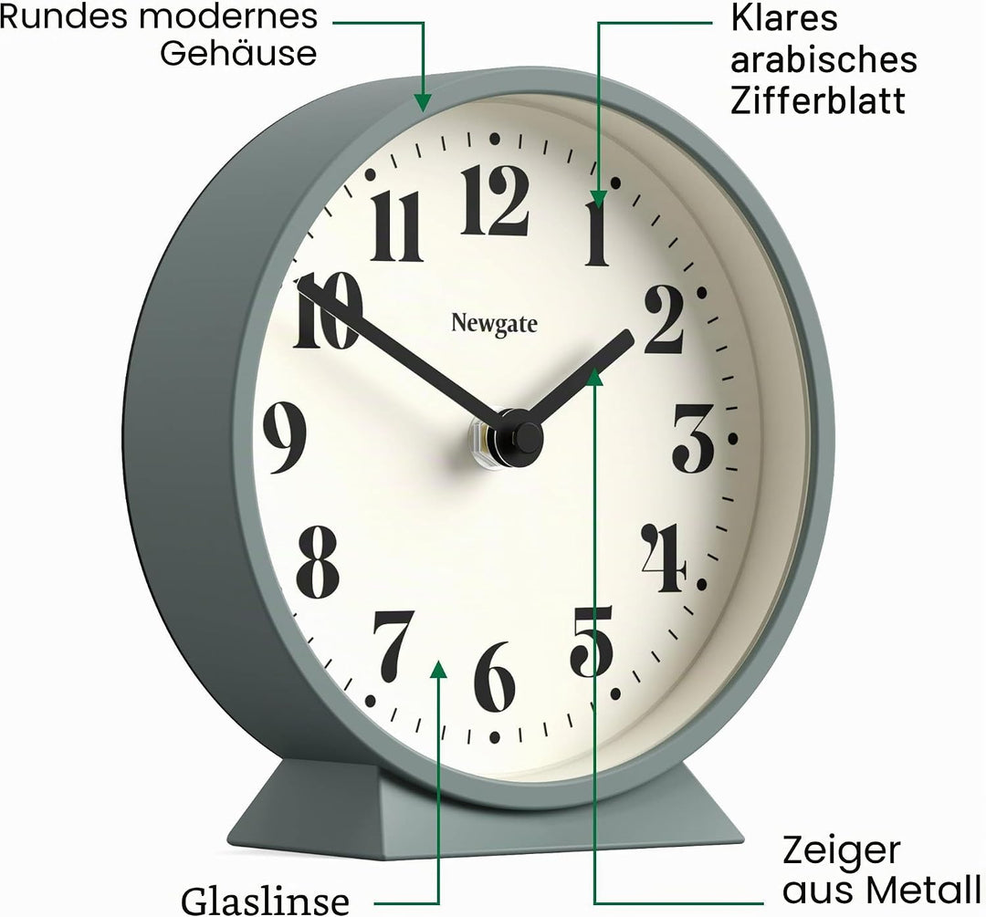 NEWGATE® Theater-Kaminuhr | Modernes, klassisches rundes Design | Spargelgrün | Moderner Stil für Sc
