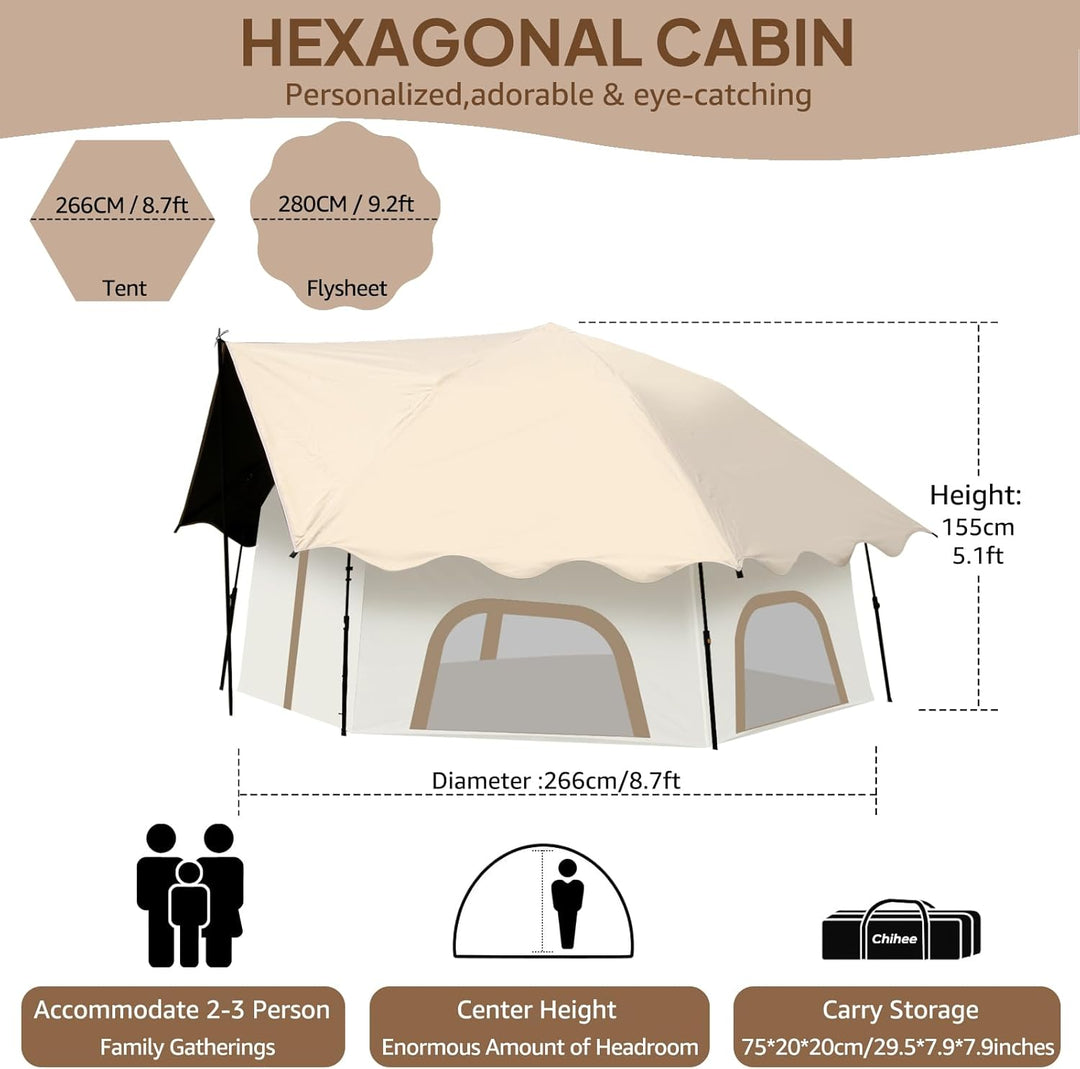 Chihee Pop-Up Stand-up Zelt Camping Zelte, Familien-Kabinenzelt mit Markise Veranda 3-Personen Outdo