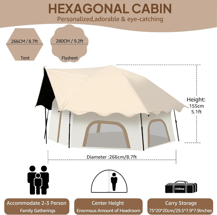 Chihee Pop-Up Stand-up Zelt Camping Zelte, Familien-Kabinenzelt mit Markise Veranda 3-Personen Outdo