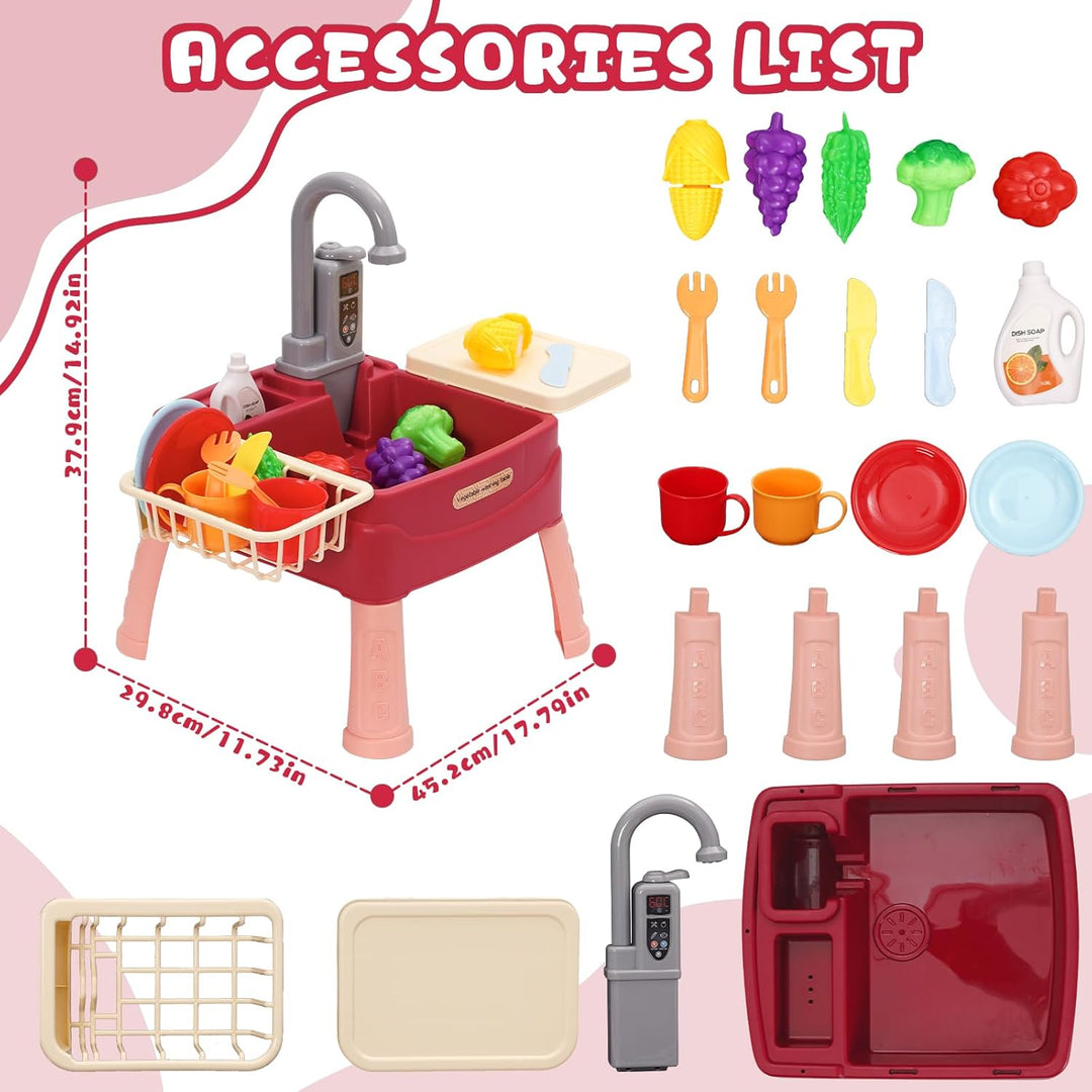 Spielspüle Kinder,Küchenspüle Spielzeug Set mit Wasserkreislauf, Elektrischem Wasserhahn,Rollenspiel