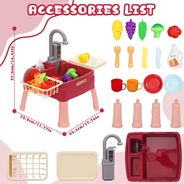 Spielspüle Kinder,Küchenspüle Spielzeug Set mit Wasserkreislauf, Elektrischem Wasserhahn,Rollenspiel