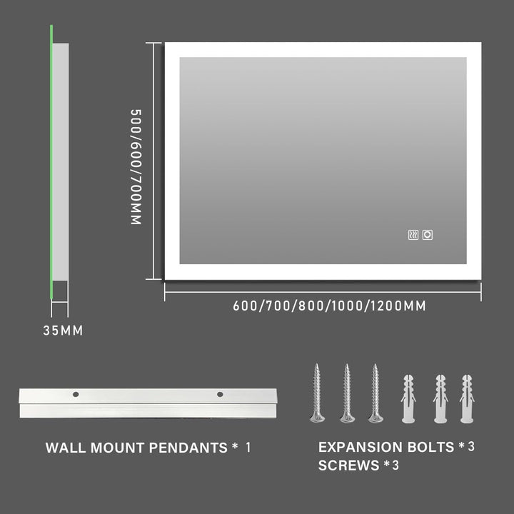 MIQU LED Badspiegel mit Beleuchtung 60x50 cm Badezimmerspiegel, Bad Gross Spiegel mit Touch/Wandtast