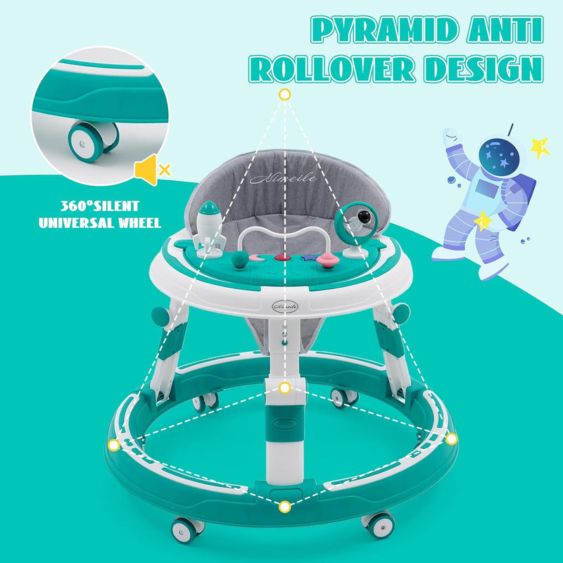 3 in1 Lauflernhilfe,Baby Walker Höhenverstellbar & Klappbar, Überrollsicherer Lauflernwagen mit Leis