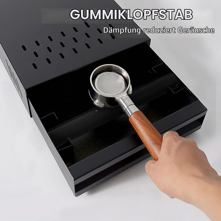 Espresso Abklopfbehälter mit Schublade – Edelstahl Knock Box mit Gummistange &amp; Anti-Rutsch-Füssen, S