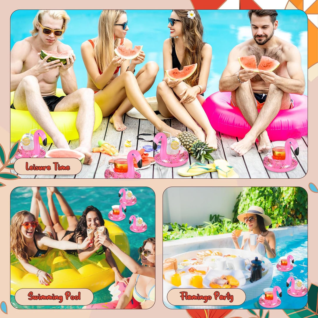 Perthlin 16 Flamingo Aufblasbare Getränkehalter Flamingo Pool Getränkehalter Glitzernde Konfetti Sch