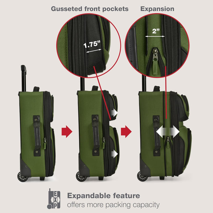 U.S. Traveler Rio Rugged Fabric Erweiterbares Handgepäck-Set 2 Wheel Grün, 2 Wheel Grün